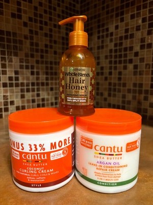 3 pk cantu Leave in conditioner, coconut curling cream, repair serum