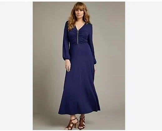Together Cremallera Detalle Jersey Maxi Vestido En Azul Marino (FMS19-1) - Imagen 1 de 1