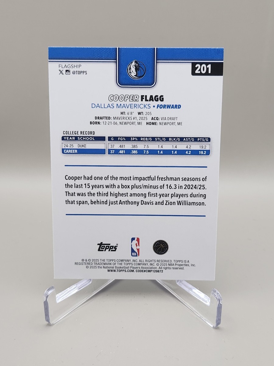 2025-26 NBA Basketball Cooper Flagg #201 Rookie RC Flagship Base