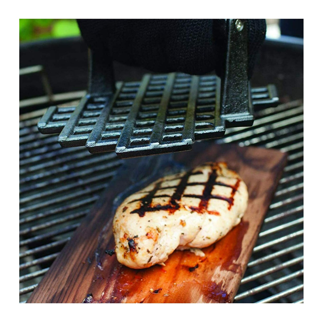 Charcoal Companion CC5159 Cast Iron Grill Marks Press BBQ