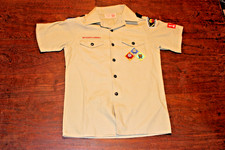 Boy Scouts of America BSA Youth Shirt Tan Large Sewn Patches Short Sleeve