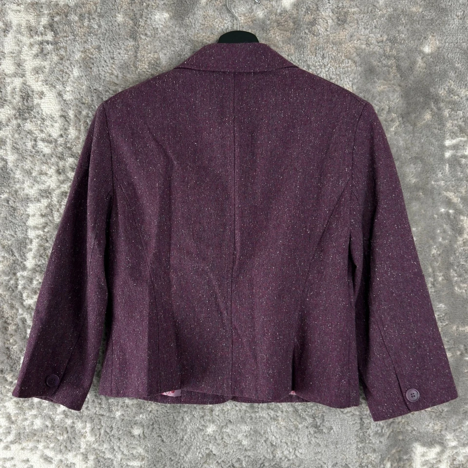 Chaqueta Blazer Worthington Talla 10 Mezcla de Lana Carrera Púrpura Cachemira Forrada Botón Foto 4 de 4