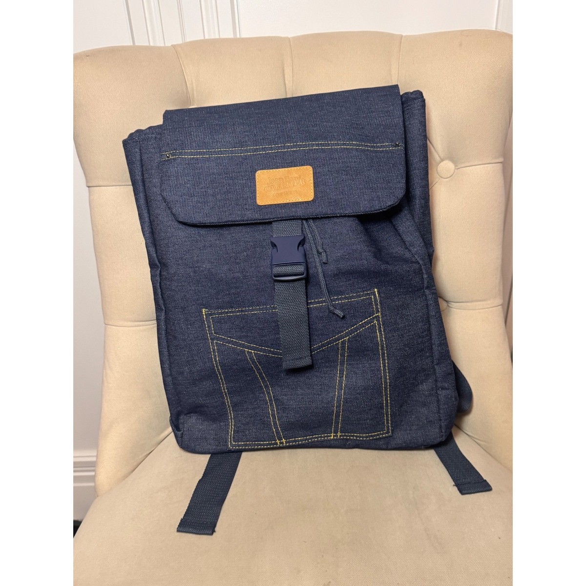 Jean Paul Gaultier Pour Vous Denim Backpack Blue Contrast Stitch