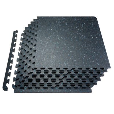 0.56'' Thick Interlocking Gym Floor Mats 25 Sq Ft EVA Foam Rubber Top Black/Blue
