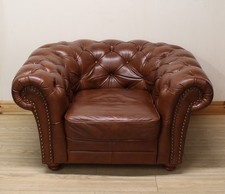 John Lewis Tetrad Chesterfield Brown Leather Buttonback Armchair / Chair