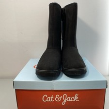 Cat  Jack Girls Size 5 Natalia Faux Suede Shearling Faux Fur Lined Black Boots