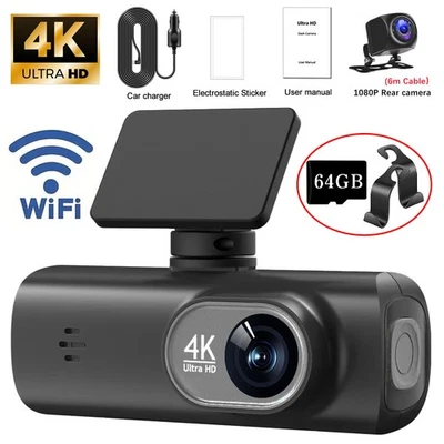 4K Dash Cam Front and Rear View 170° Car Camera Night Vision with Built in WiFi