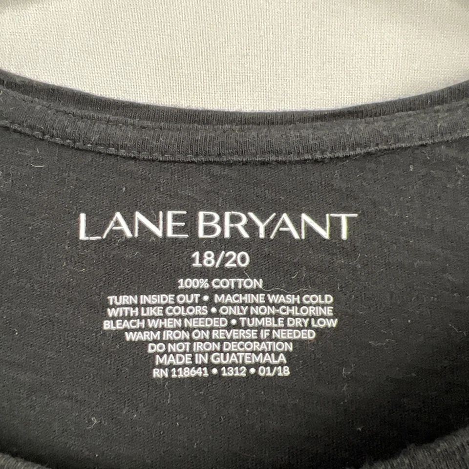 Camisa Lane Bryant Top Talla 18/20 Negra Floral Manga Acampanada Algodón Relajada Foto 4 de 4