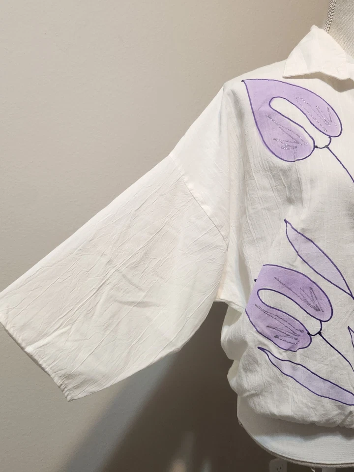 复古 Magna Ft. Lauderdale 手绘紫色花卉纽扣衬衫 — 第 4/4 张图片