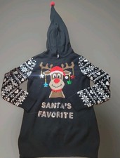 Santa s Favorite Long Hooded Reindeer Bling Christmas Sweater No Boundaries XL