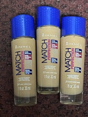 3 x Rimmel  Match Perfection Foundation 1 oz  201 classic beige NEW Authentic