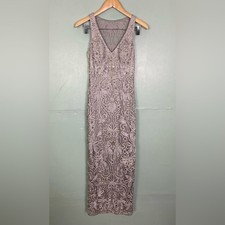 Sue Wong Nocturne Embellished Floral Silver Gray Maxi Dress Sleeveless VTG Sz 0