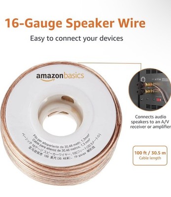 Amazon Basics 100ft 16 Gauge Speaker Wire Cable Roll 30.48m Audio Speaker Cable