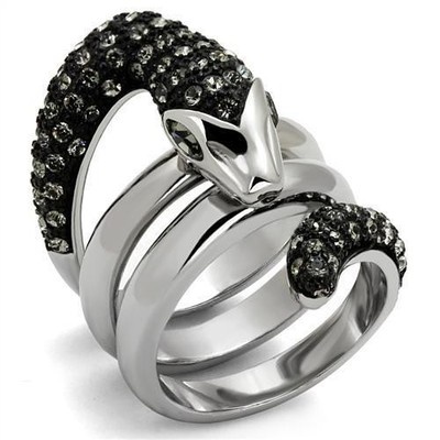 Women's Stainless Steel Two-Tone Ring Crystal Black Diamond - Stocking Stuffer, 