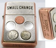 Solid Copper Small Change Zippo Oil Lighter 2003 Fired Rare