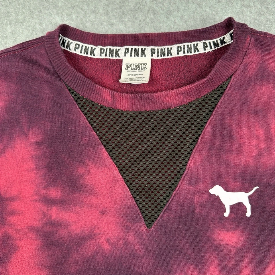 粉色 Victorias 秘密运动衫女式 S 领带染料圆领网眼套衫休闲 — 第 3/4 张图片
