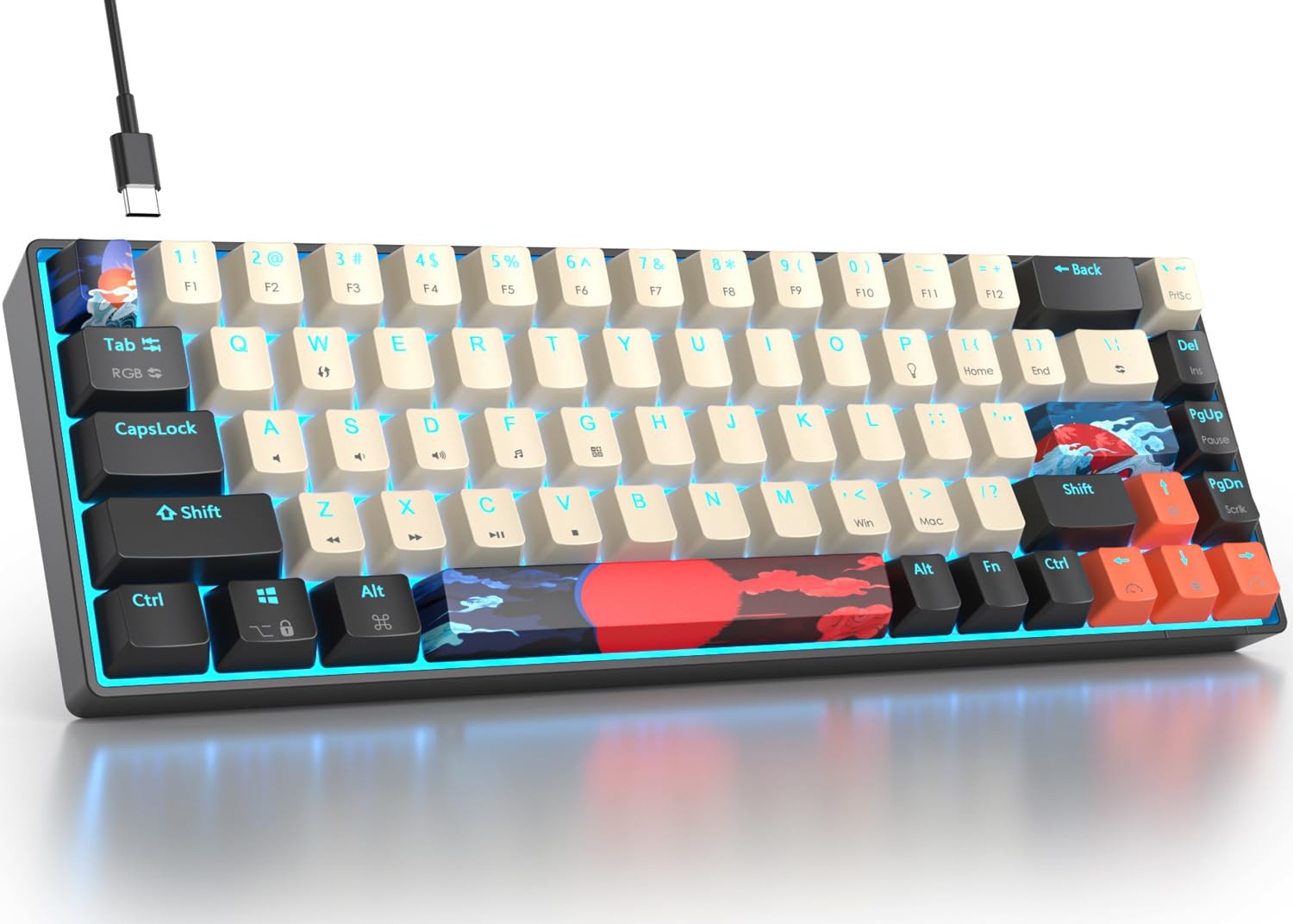 Fogruaden RGB Wired 60% Percent Keyboard Mechanical, 68 Keys