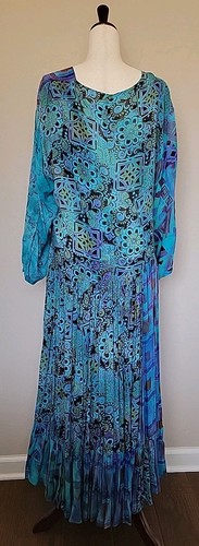 Vtg URU Womens Maxi Dress One Sz Oversized Tiered Lagenlook Drop Waist Floral - Picture 5 of 14