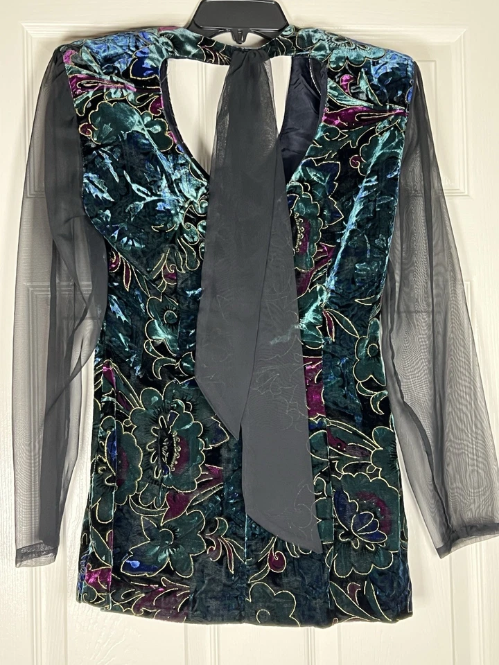 Rampage Años 90 Vintage Mujer Terciopelo Floral Botones Pequeño 63153 Foto 2 de 4