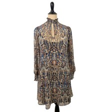 TOMMY HILFIGER Sheer Smocked Tunic DRESS 4 Floral Boho Lined Shift Fairy Grunge