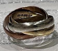 9CT Gold yellow, rose, white Russian wedding ring Trilogy Size Q 1/2 HEAVY 7.3G