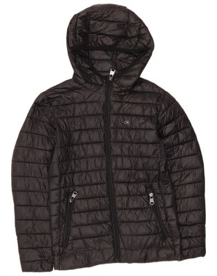 Calvin Klein Damen Oversized Wattierte Jacke mit Kapuze UK 6 XS Schwarz Nylon XI10