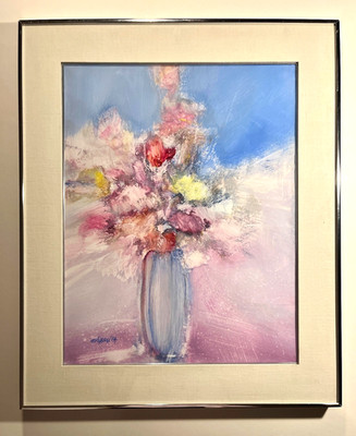 1984 Original Acrylic on Paper Painting by James VerDoorn ''Vase of Flowers #7''