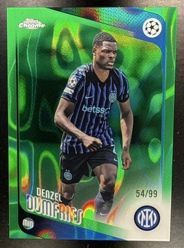 2025 Topps Chrome UEFA CC Denzel Dumfries #145 Green Lava Refractor /99