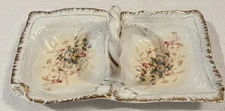 KPM Gold & White & Floral Decorated  Handled Divided Dish Tray