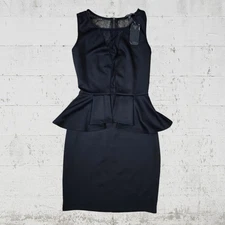 Guess Black Peplum Sleeveless Mesh USA Made Bodycon Classic Mini Dress Size XS