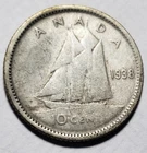 1938 Canada 10 Cents Silver
