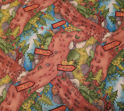 Let's Go Camping BTY Kari Pearson Quilting Treasures Woods Trail Signs Brown