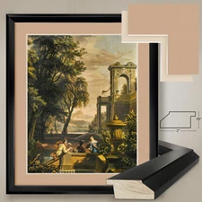 32W"x38H" A PARK LANDSCAPE by ISAAC DE MOUCHERON - DOUBLE MATTE, GLASS and FRAME