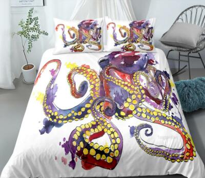 3D Yellow Octopus ZHUA504 Bed Pillowcases Quilt Duvet Cover Set Queen King Zoe