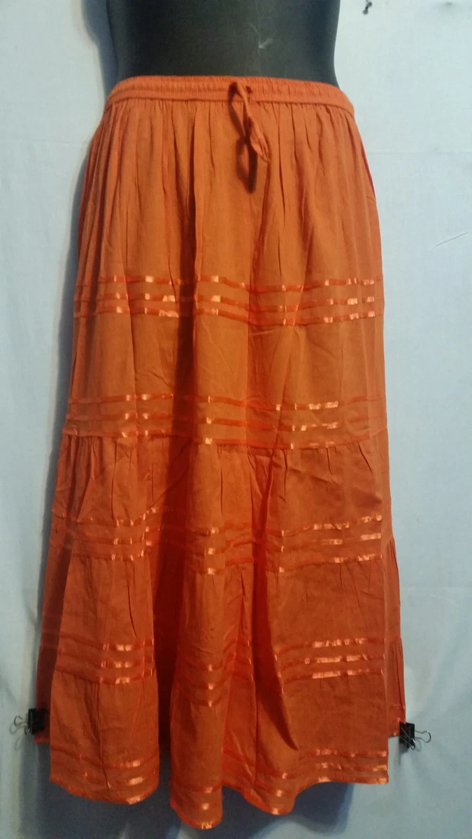 Women Clothing elastic waist Long Skirt with pull string cotton  