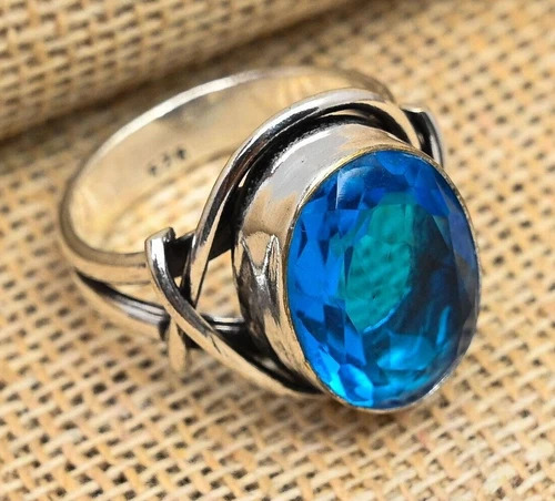 London Blue Topaz Gemstone Handmade Jewelry 925 Sterling Silver Ring