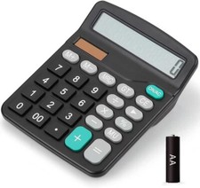 Desktop Calculators Solar & Battery Power 12 Digit Large LCD Display AA Battery