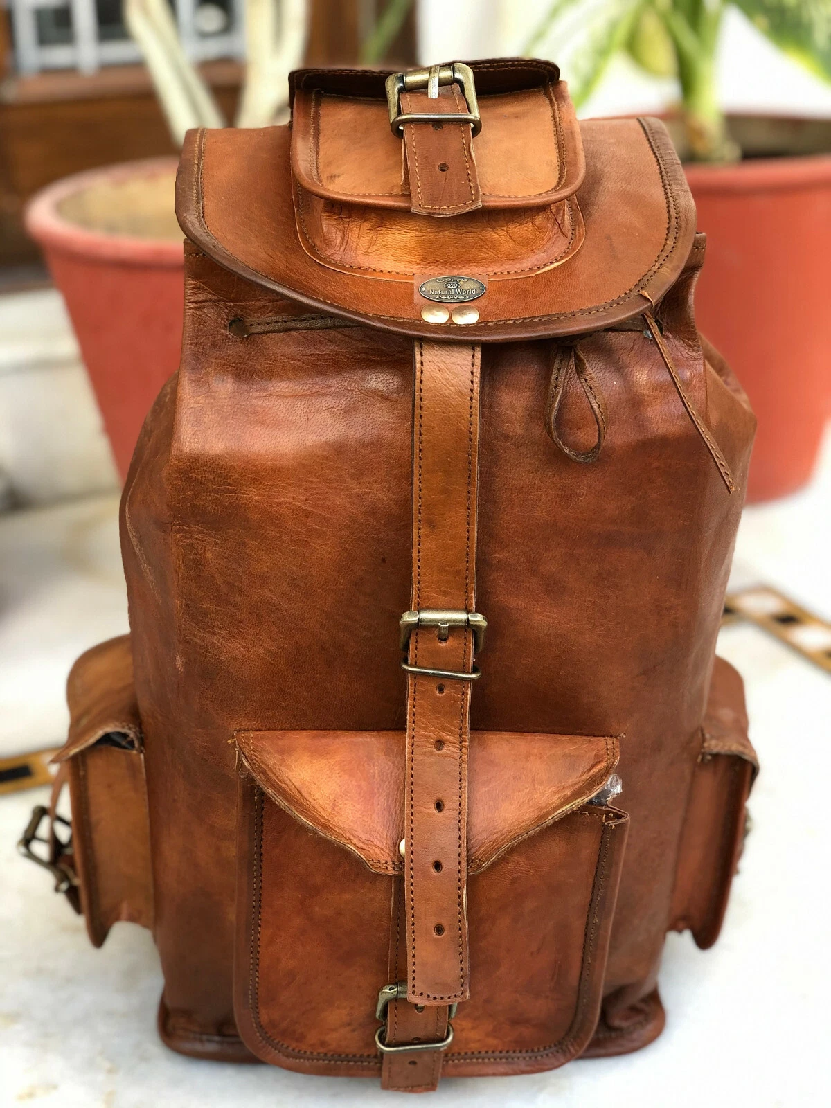 20" G V B Distressed Leather Backpack Rucksack Travel Bag Men's and Women's