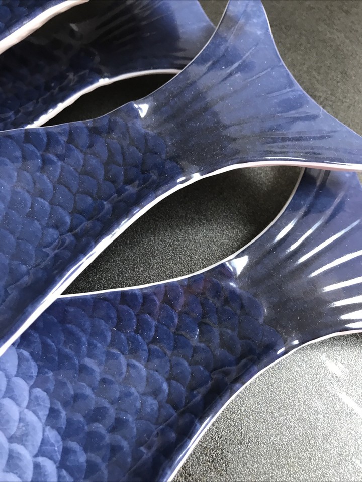 Sainsbury's Long Blue & White Melamine Fish Plate X 6 eBay