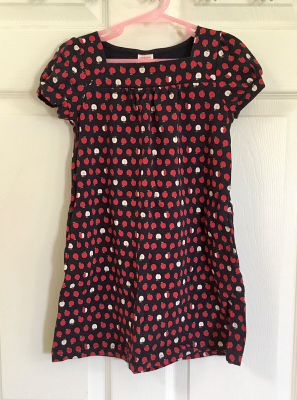 EUC GYMBOREE apple apples back to school girls cotton dress size 4 red,white,blu