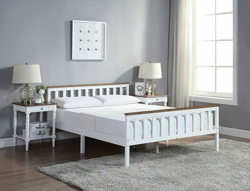White Solid Wooden Bed Frame Single 4ft Double King Size Bed With Mattress Pine