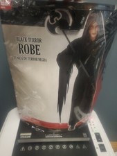 Black Terror Robe Halloween Costume Adult One Size Hood Gloves Belt Grim Reaper