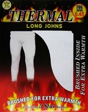 Mens White Brushed 0.45 Tog Thermal Long Johns Pants Winter Warm Underwear Large