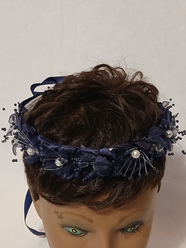Ceremony Wedding Veil w/ ribbon - navy blue - Picture 3 of 6