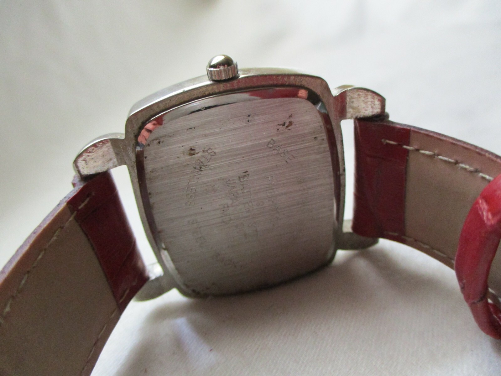 Wristwatch Rectangular Silver Tone Red Buckle Ban… - image 11