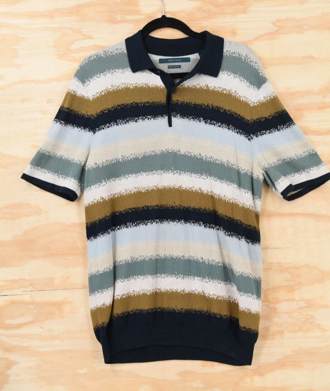 Perry Ellis Abstract Striped Knit Sweater Short Sleeve Polo Mens Medium Shirt