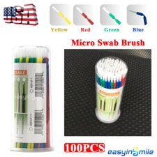 100XDental Disposable Micro Applicator Brushes Fit for Oral Micro Brush 4-Colors