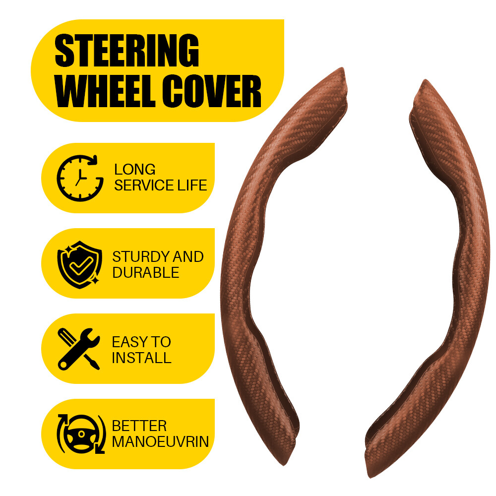 Carbon Fiber Brown Non-Slip Steering Wheel Booster Cover Universal Accessories
