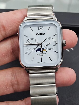 Casio Men's Square Stainless Steel Watch with Moon Phase