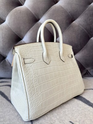 Newest Hermes Birkin 25 Gris Neve Gray Matte Crocodile GHW
